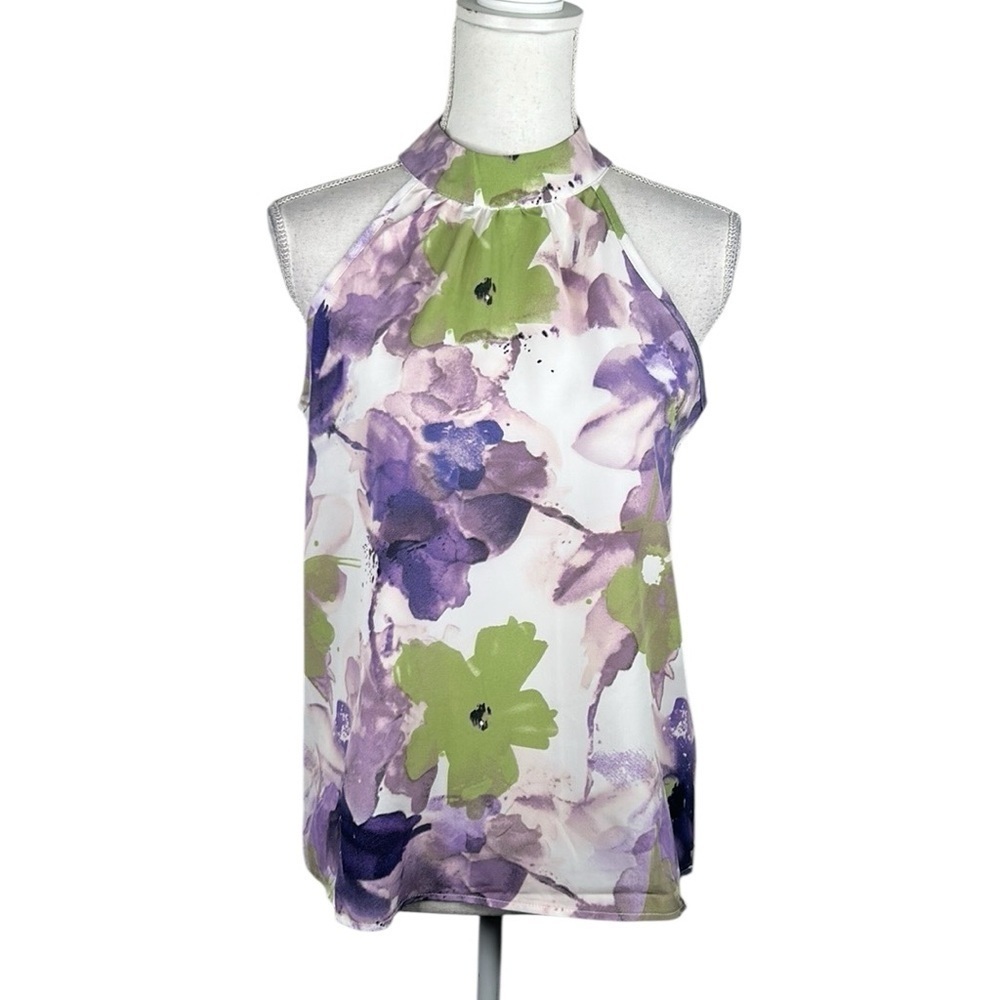 Floral Lavender Green‎ & White Cottagecore Summer Halter Neck Top Size Medium